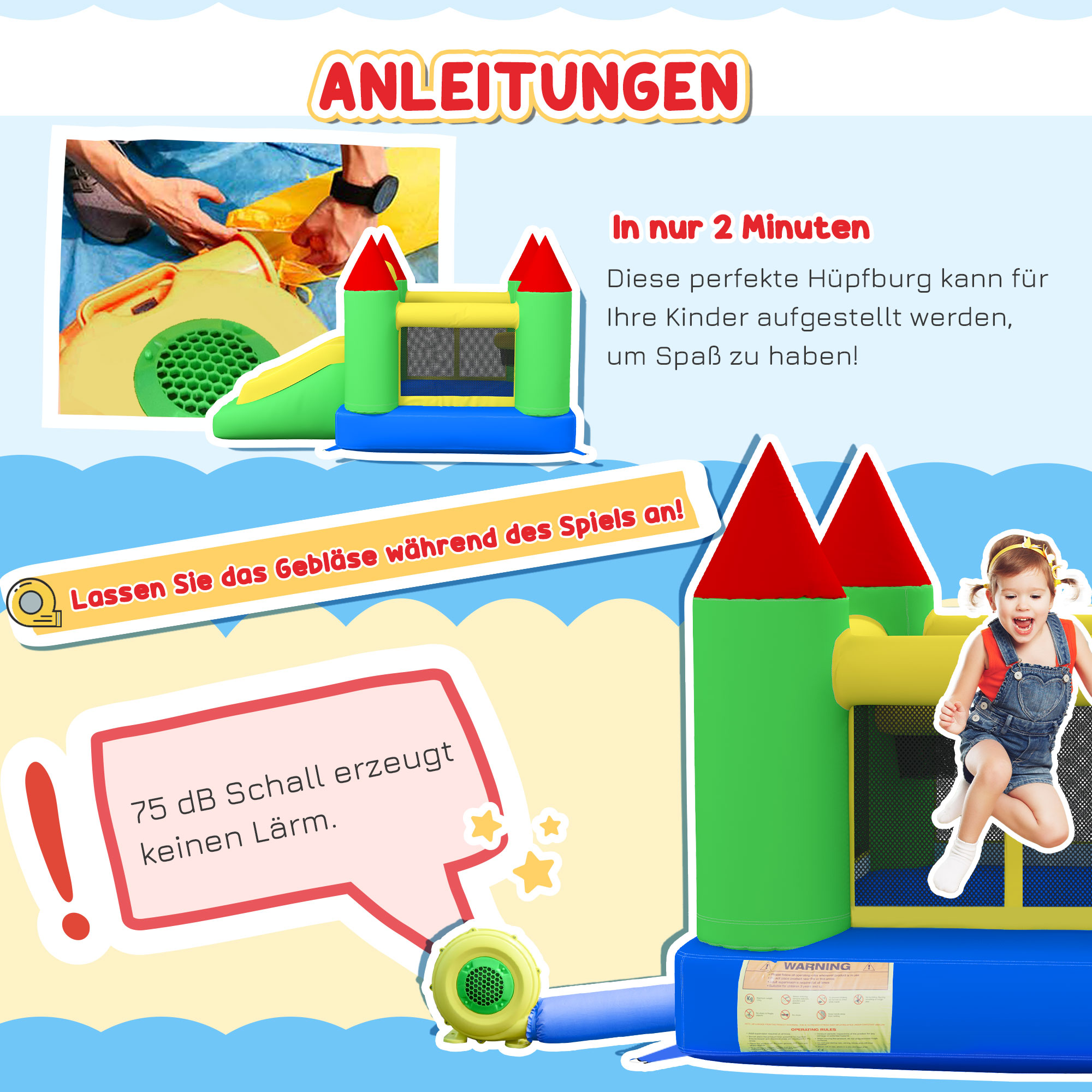 Springkasteel met Glijbaan en Veiligheidsnet, tot 100 kg, 3-10 jaar, 300x180x160cm