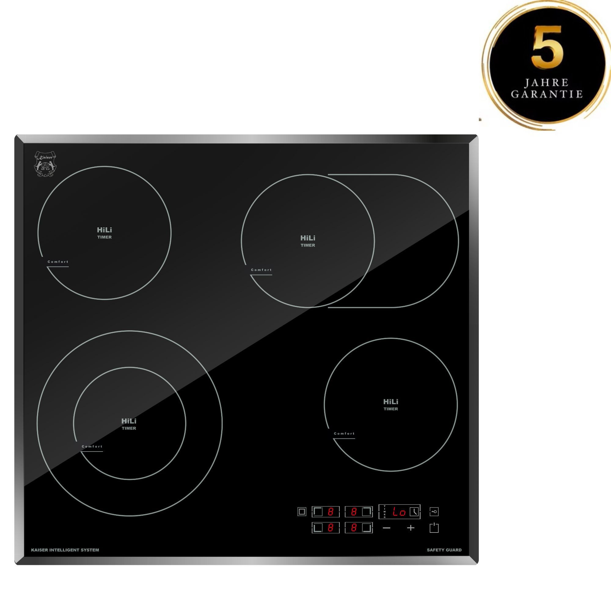 Elektro-Kochfeld Autarkers High Light Glaskeramik Kochfeld 60cm Schwarz glas Facettenschliff-Kanten KCT 6115 F+5 Jahres Garantie