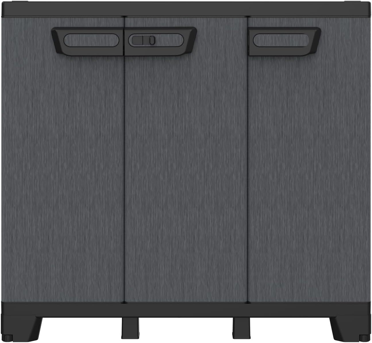 Terry - Ardesia 102B, Armadietto a 3 Ante, Divisorio Verticale, 1 Ripiano Interno Regolabile, Effetto Pietra, da Esterno e Interno Coperto, 102x39x93,5 cm
