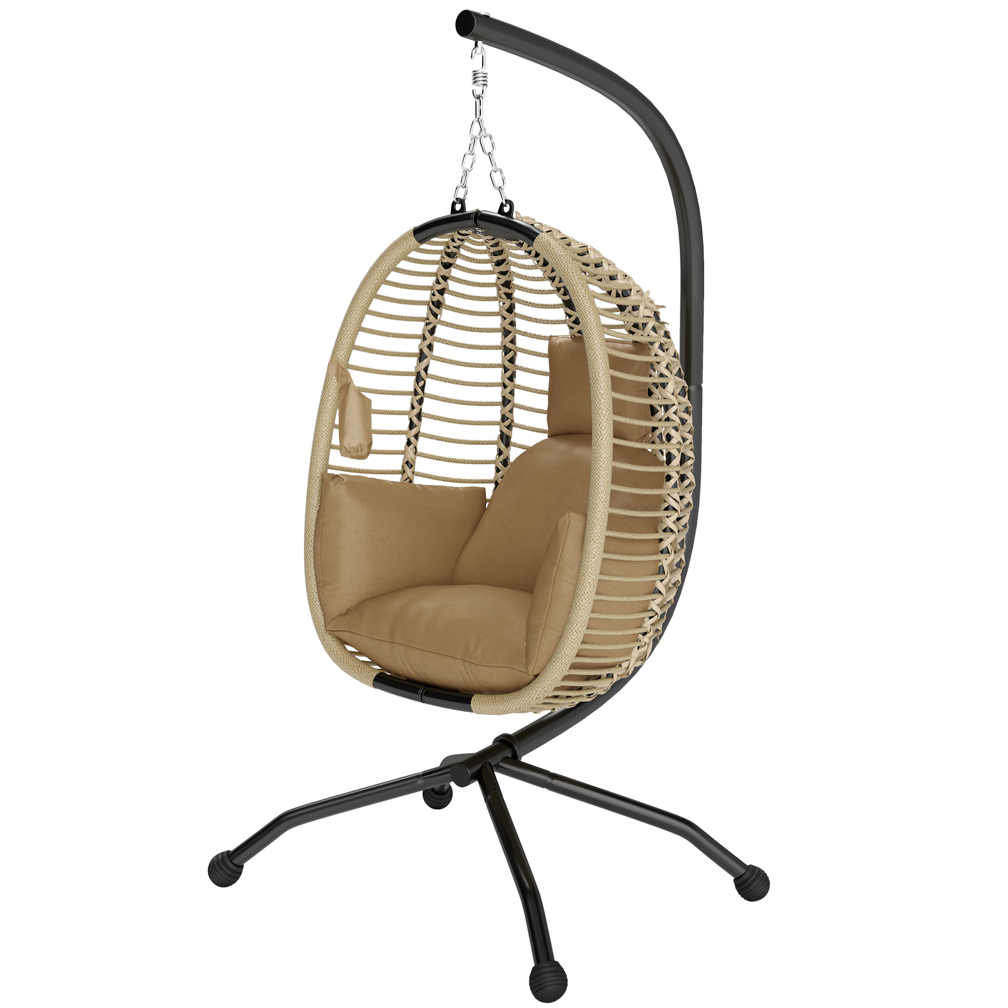 Outsunny Hängesessel Eiform Hängeschaukel Klappbar mit Kissen und Ständer Innen- und Außenbereich 110 x 100 x 188 cm Beige