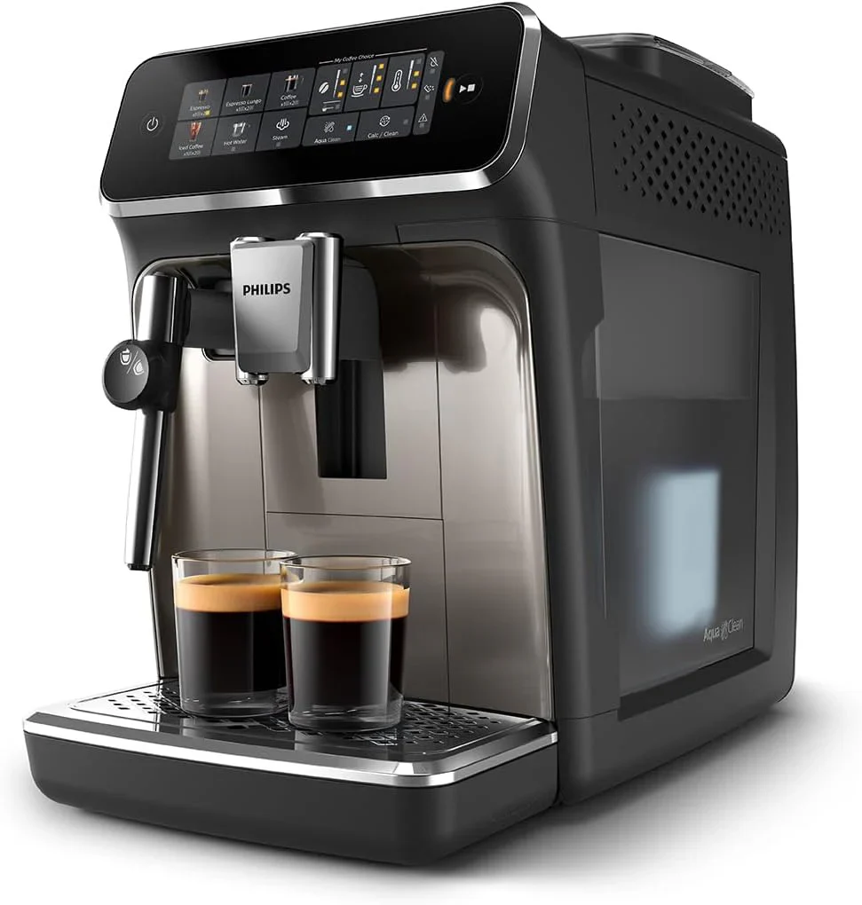 Philips 2300 Serie Vollautomatische Espressomaschine - 4 Getr?nke, modernes Farb-Touchscreen-Display, LatteGo-Milchsystem, SilentBrew, Keramikmahlwerk, AquaClean-Filter. Wei?es Chrom (EP2333/40)