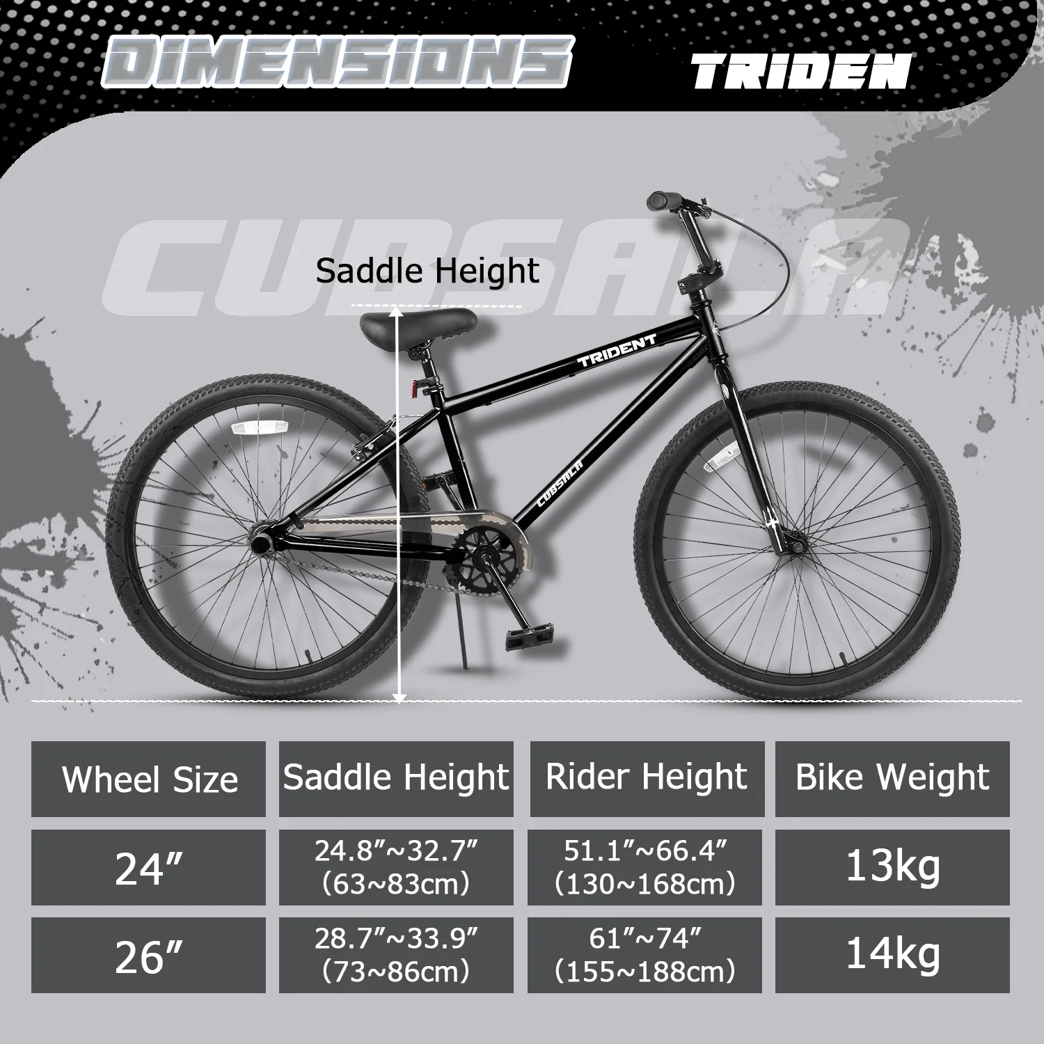 cubsala 24 Inch BMX Race Bike Trident Bicycles Beginner-Level to Advanced Riders with 2 Pegs Trick Cycling and Professional Riding, Black