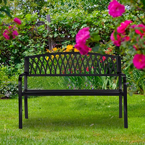 Relaxdays Panca da Giardino, Outdoor, a 2 Posti, Elegante Accessorio per Arredare Balcone e Veranda, 87x127x60 cm, Nero, Acciaio, 1 pz : Giardino e giardinaggio