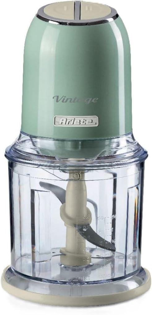 Ariete 438, Tritatutto Vintage, Chopper e Tritaghiaccio, 2 velocità, 4 lame in Acciaio Inox, Tazza graduata 600 ml, 400 W, Verde