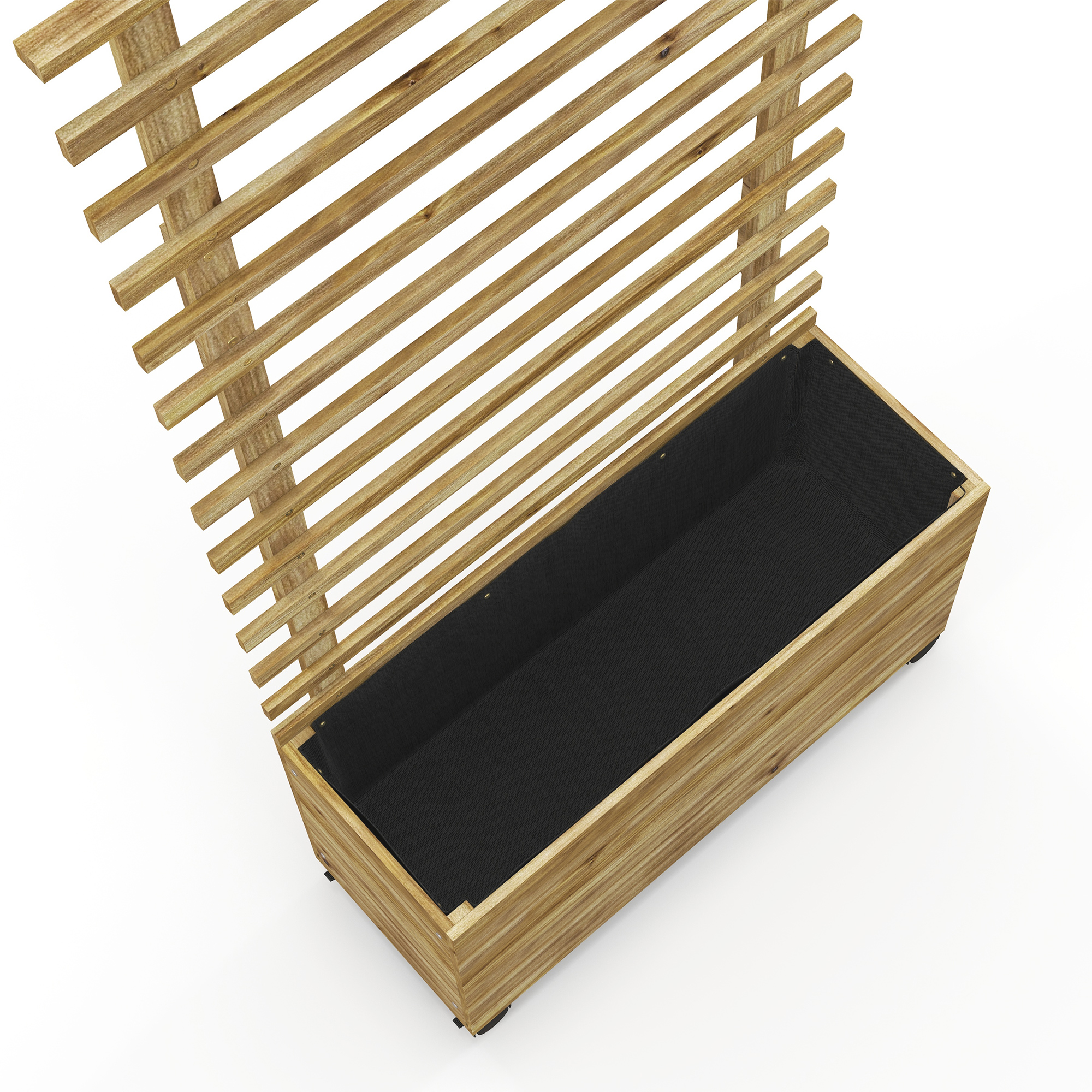 Outsunny Plantenbak met Traliewerk, 4 Wielen, Natuurlijk Hout, Weerbestendige Lak, 76 x 30 x 155 cm