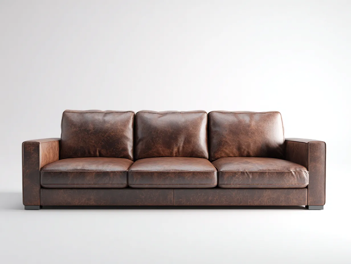 3 Sitzer Sofas-Leder-Holz-214 x 92 x 84 cm-Braun-Vintage Wohnstil