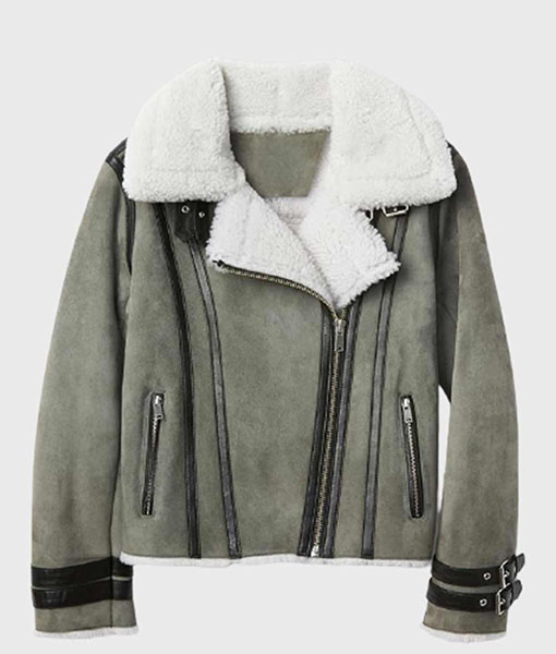 Womens Shearling Grey Leather Jacket