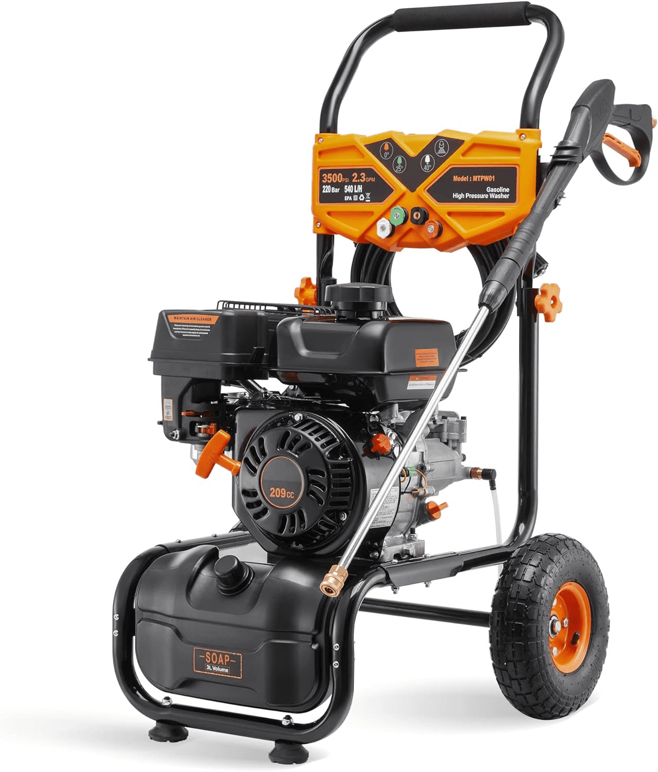 Efurden 3500PSI Gas Pressure Washer, 2.3GPM Gas Powered High Pressure Clean Machine with 209CC Engine, 4 Adjustable Nozzles for Cleaning Walls, Terraces, Vehicles, Gardens (Blue)