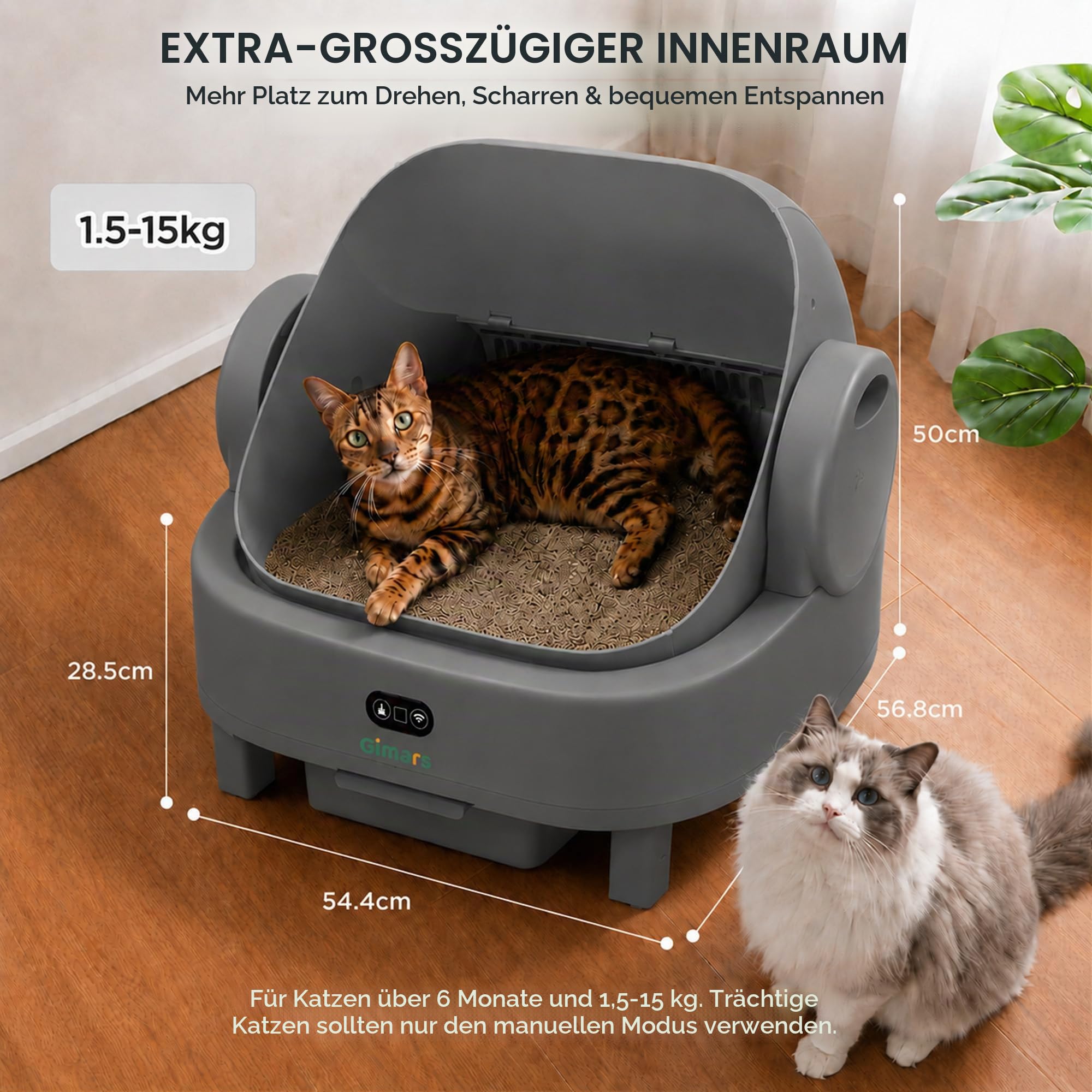 Automatisches Katzenklo mit Selbstreinigung App-Steuerung 8 l Abfallbehälter 37 cm Einstieg 12 Sensoren