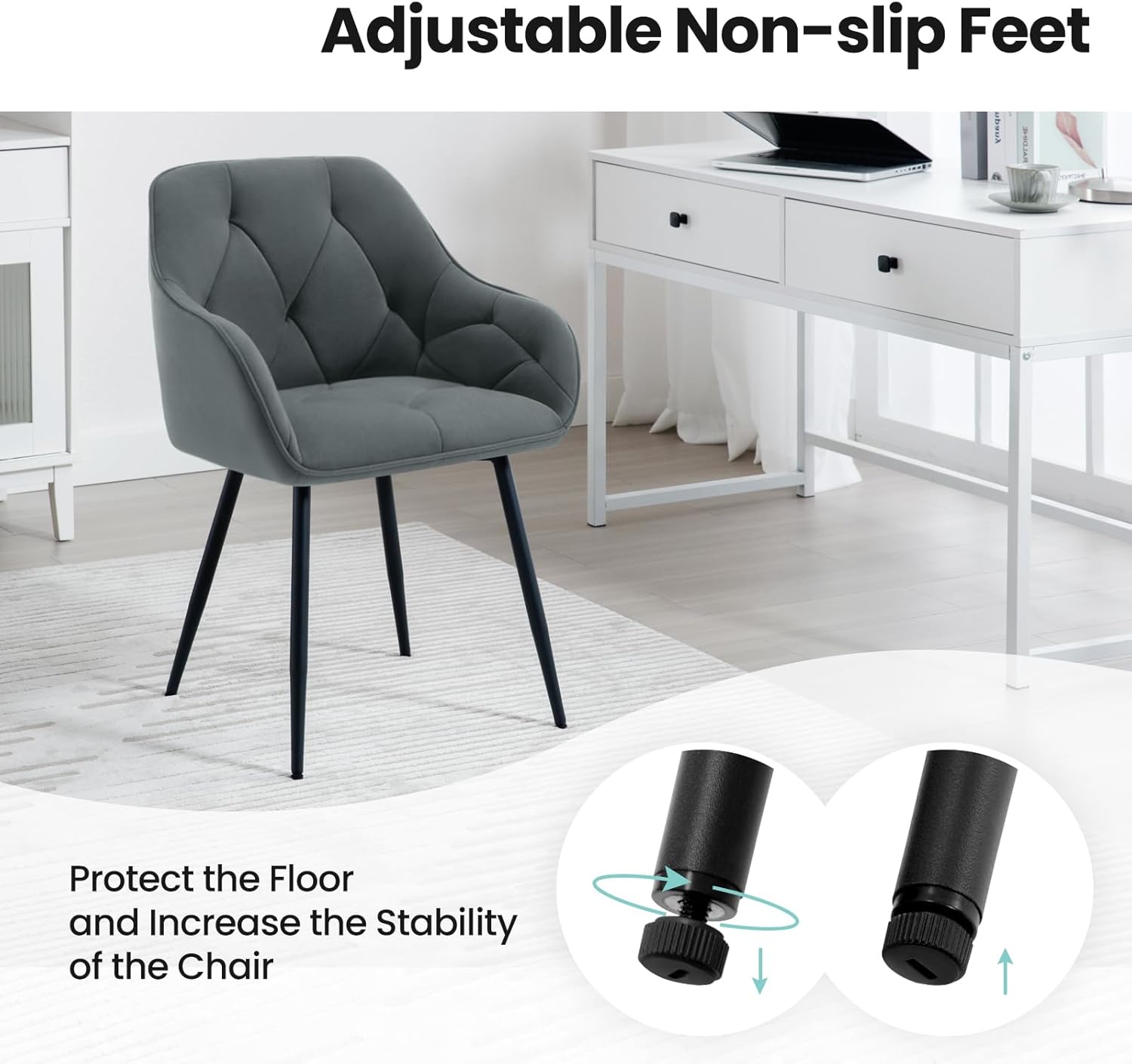 WOLTU Set di 6 Sedie da Pranzo con Braccioli e Schienale, Sedie Cucina Moderna in Velluto, Poltrone da Salotto con Gambe in Metallo, Sedie ergonomiche per Ufficio, Bar, Grigio Scuro, EZS02dgr-6