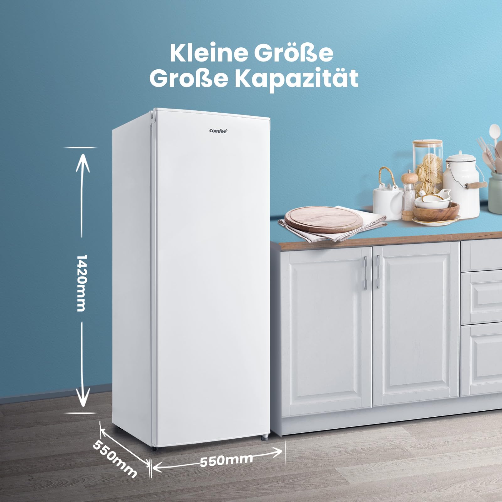 Gefrierschrank 160 L, Standgerät mit 4-Sterne-Gefrieren und GMCC-Kompressor, 142 x 55 x 55 cm