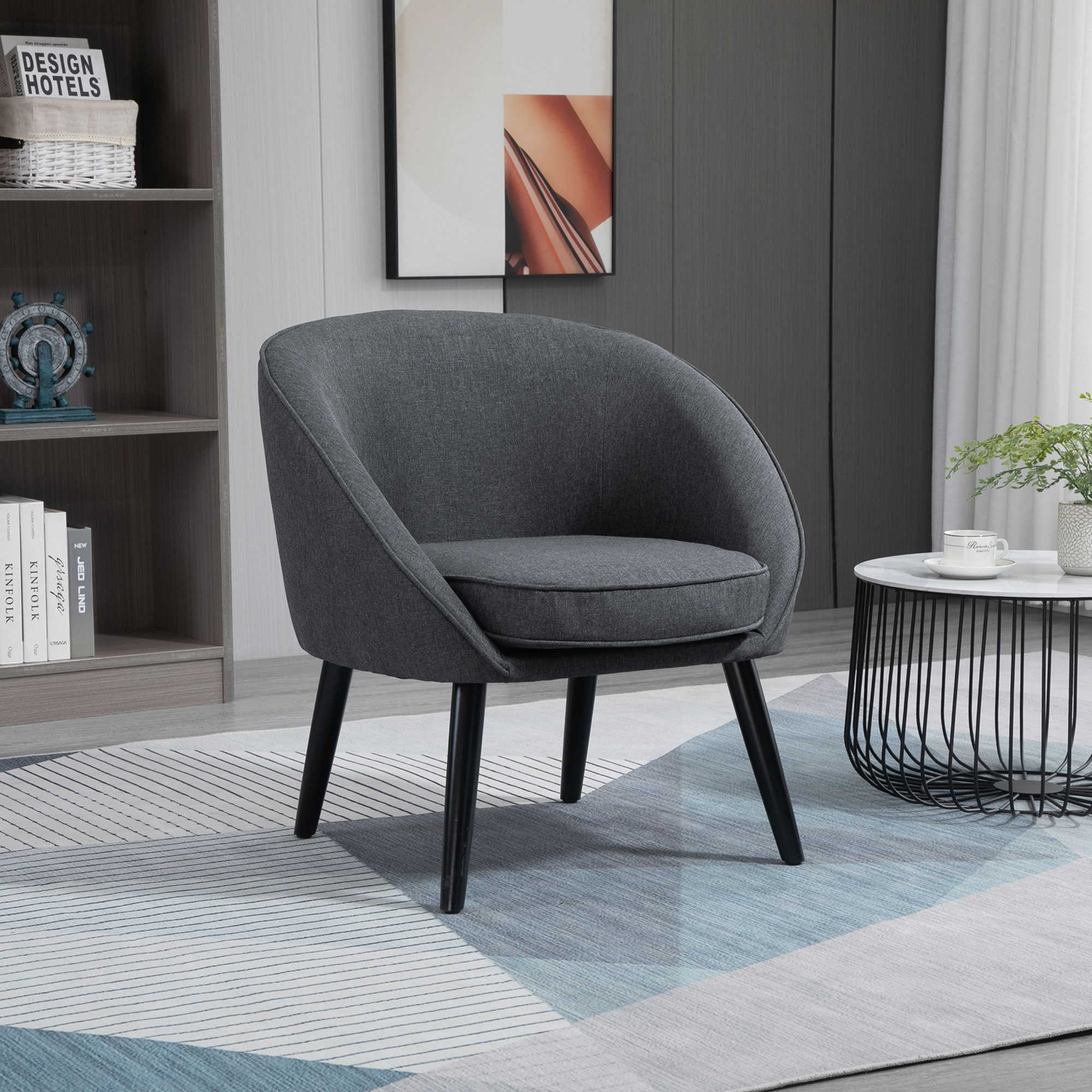 HOMCOM Loungesessel Cocktailsessel bis 150 kg, Leinen-Optik Holz Grau 71 x 65 x 75 cm