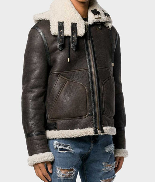 Mens Aviator Shearling Hooded Jacket