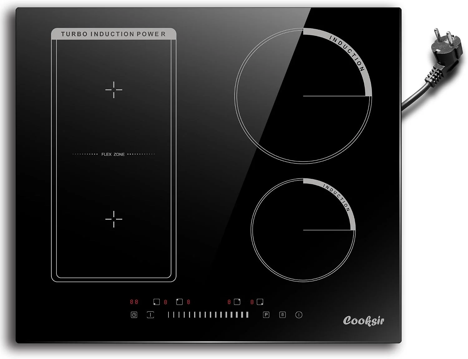 Cooksir Kochfeld, 3500 W, 59 cm, 220 V, Schwarz, Induktions 4 Platten mit Stecker, Autark, Einbau, Kombizone für Grill