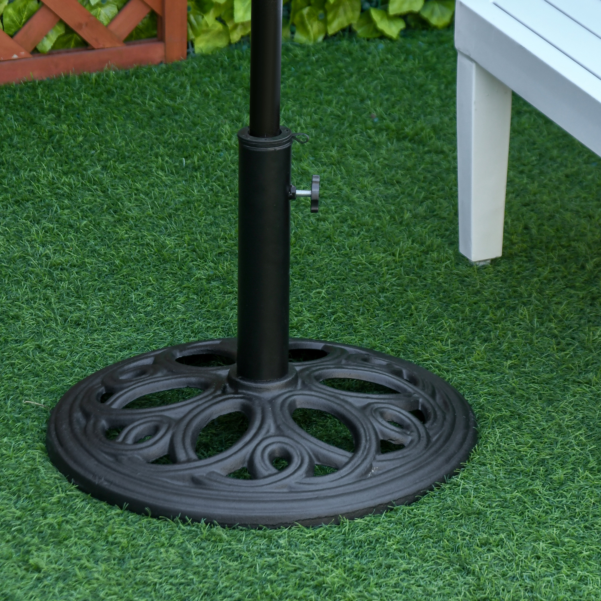 Outsunny Runder Gusseisen Sonnenschirmständer 11,5 kg, für Masten von Ø 38 und 48 mm, für Garten Terrasse Pool, Ø 45 x 33,5 cm, Schwarz