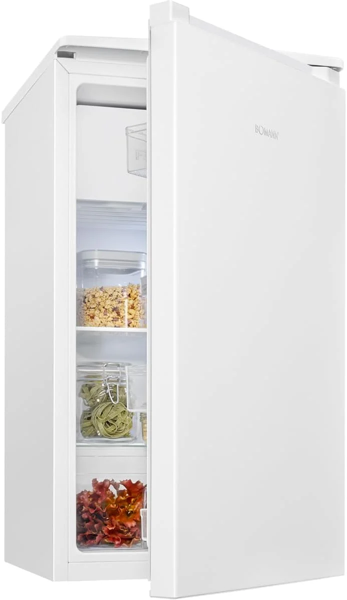 Bomann Mini-Kühlschrank, 91 L, Weiß, Kühlschrank mit Gefrierfach klein, kleiner Kühlschrank, 2 Ablagen und Gemüsefach