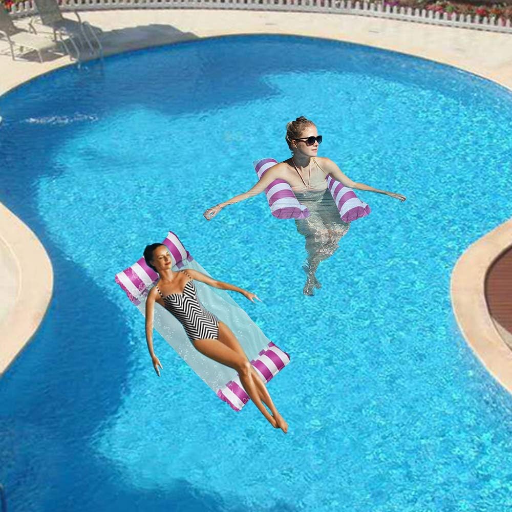 Galleggianti gonfiabili per piscina per adulti, 2 pezzi 4-in-1 Gonfiabili per piscina con amaca gonfiabile multiuso (sella, poltrona, amaca, drifter) Sedia da piscina con pompa d'aria manuale per piscina sulla spiaggia