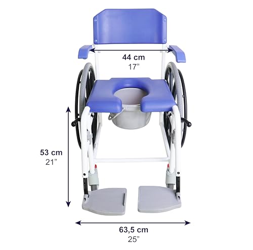 KMINA PRO   Sedia a Rotelle Bagno per Anziani, Carrozina Disabili con Ruote Autospinta, Sedia con Ruote per Doccia, Carrozzina WC Disabili, Sedia Bagno Comoda Anziani, Sedia WC per Anziani   Blu : Amazon.it: Salute e cura della persona