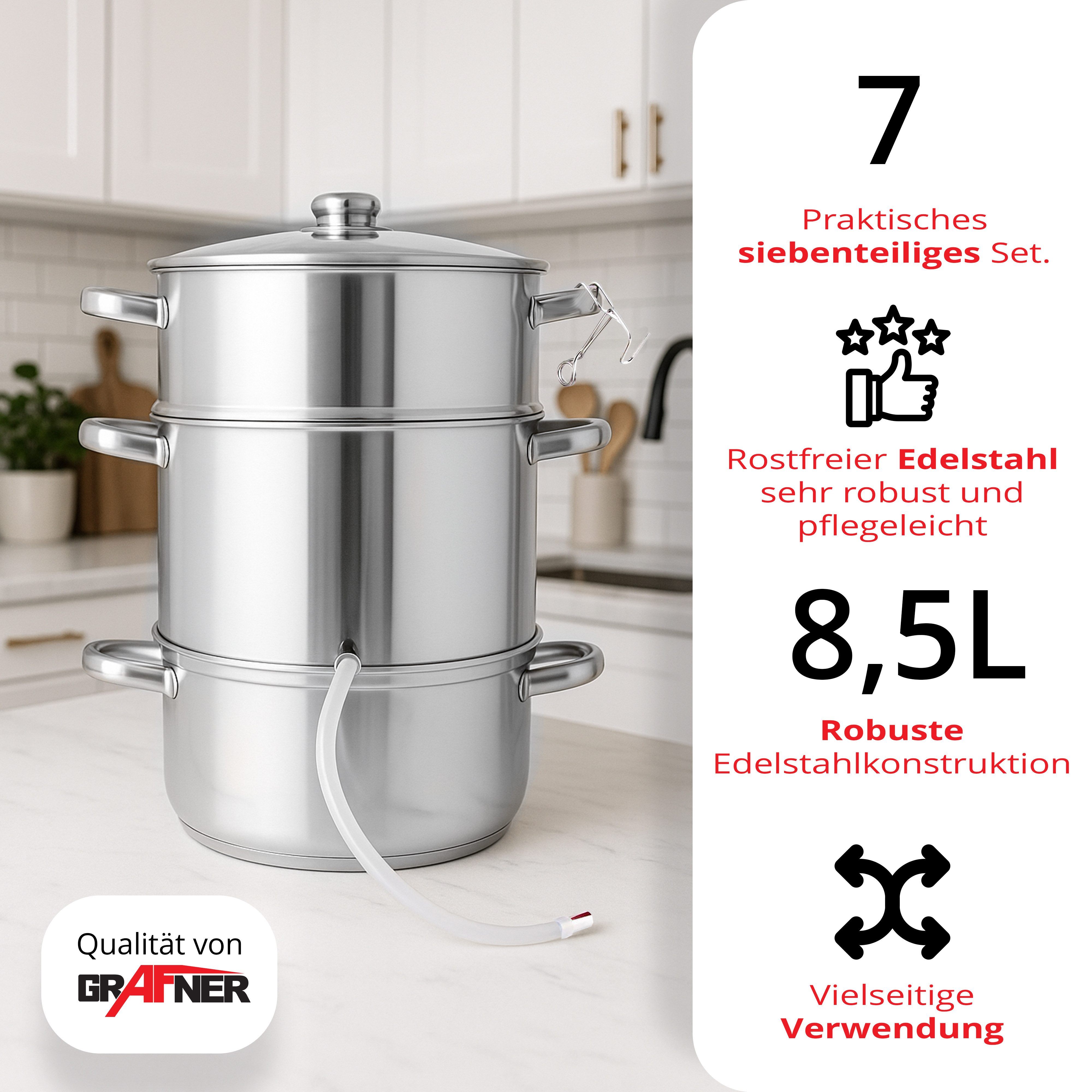 Entsafter Dampfentsafter 8L Edelstahl Schlauch + Klemme Fruchtentsafter