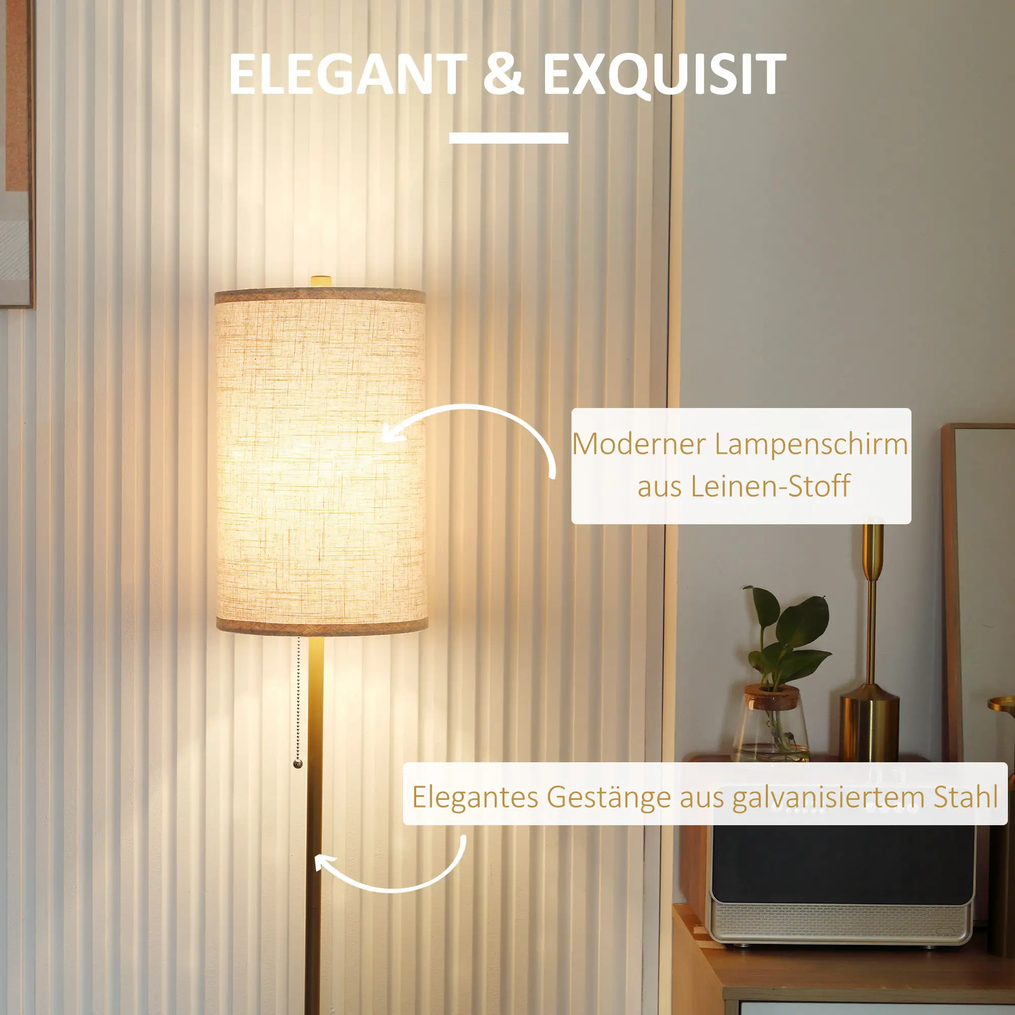 HOMCOM Stehlampe Standleuchte elegantes Design weiches Licht Leinen Cremeweiß