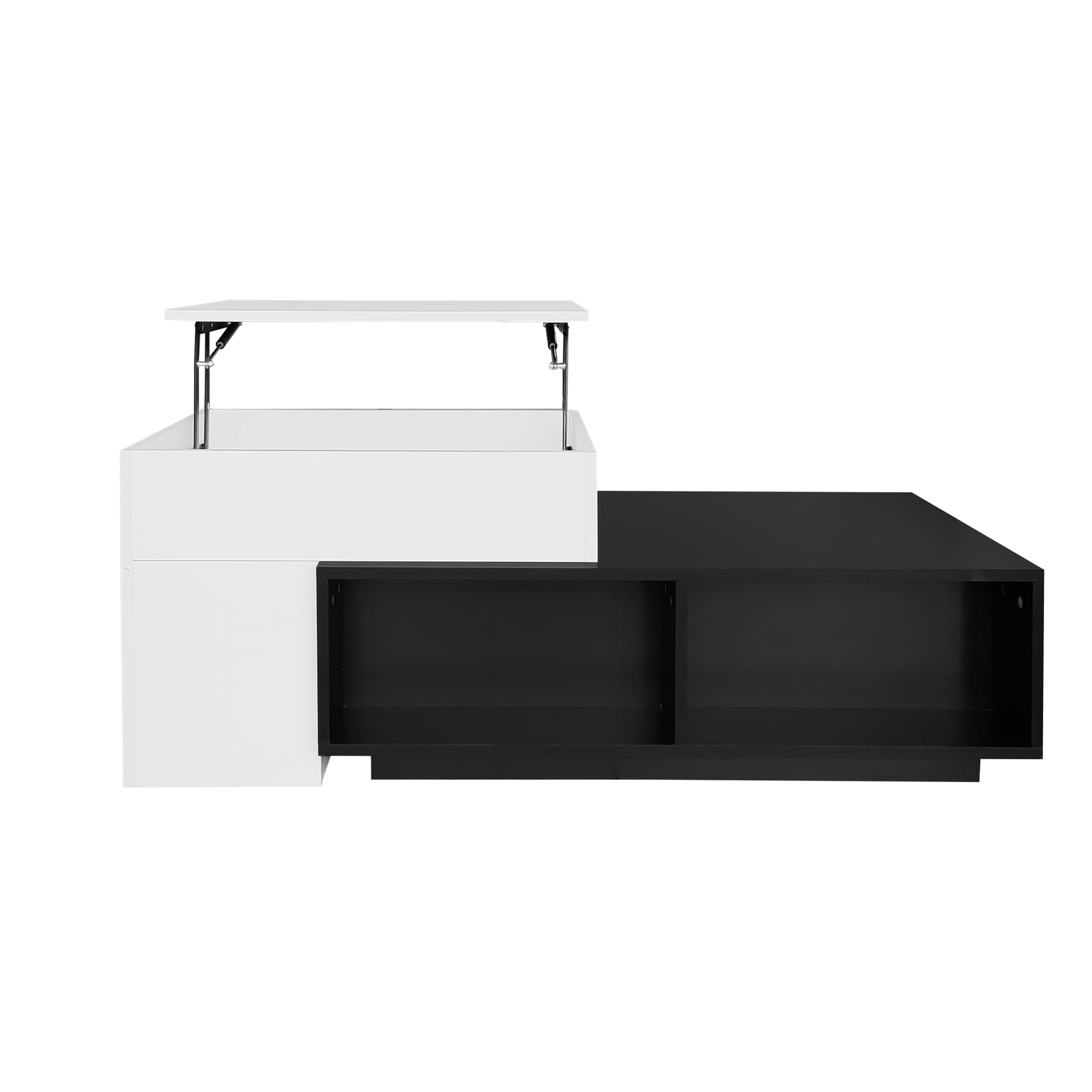 Kombi-Couchtisch mit Hebefunktion, Schwarz-Weiß-Design und verstecktem Stauraum, schwarz