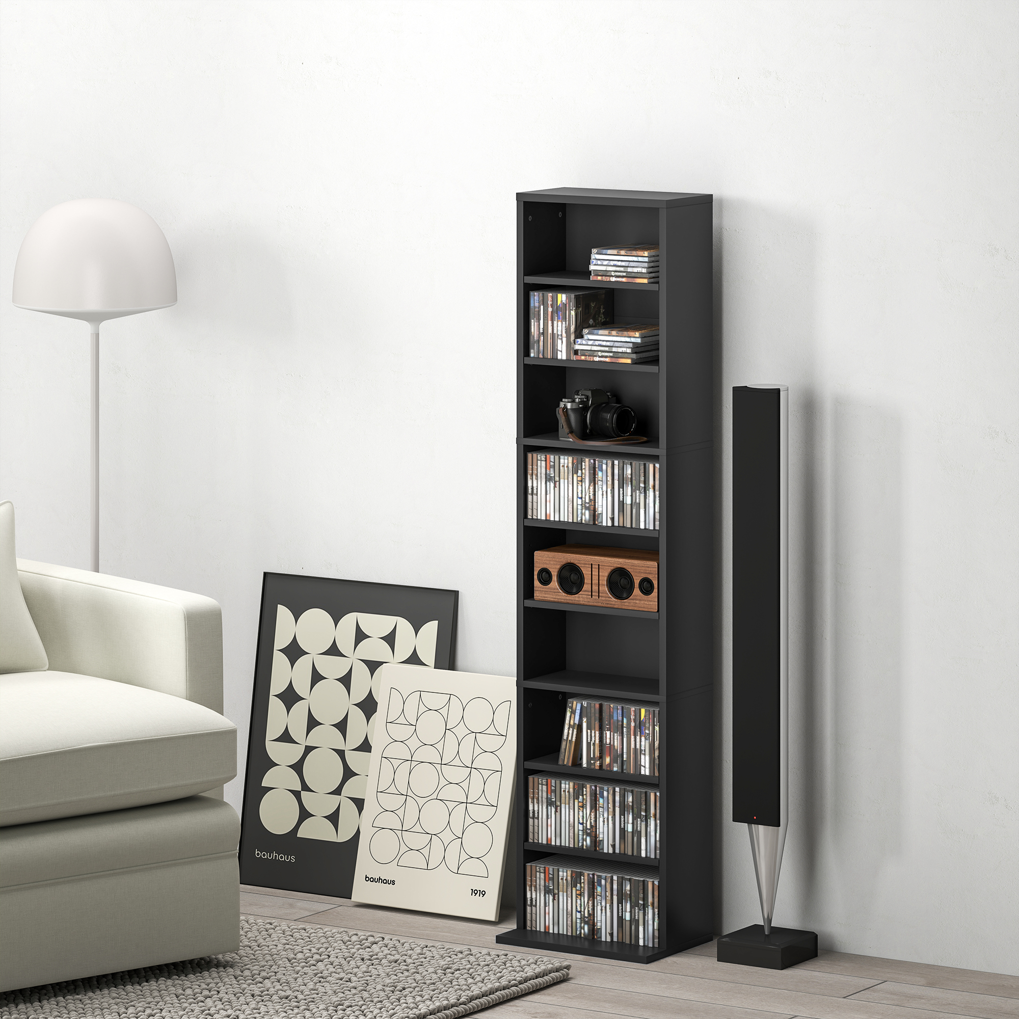 HOMCOM CD-Regal mit 6 verstellbaren Regalen, Kapazität von 260 CD/120 DVDs, 33x24x140 cm, Schwarz