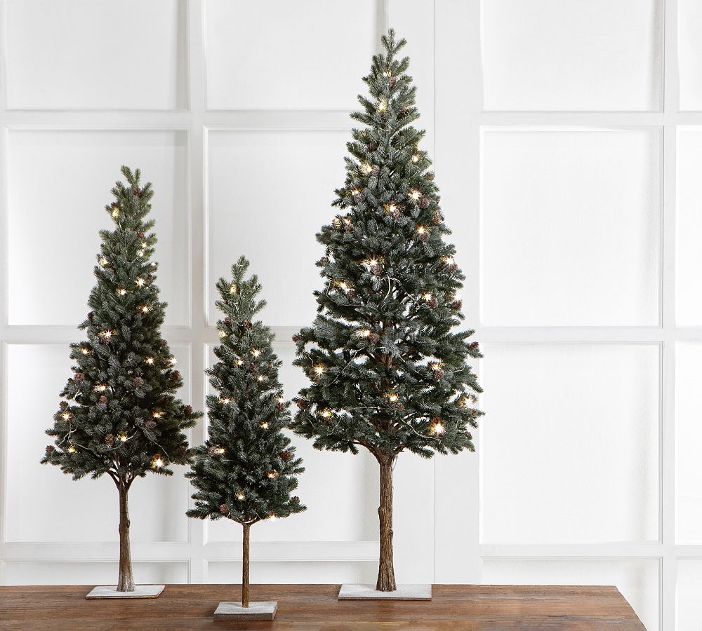 Brand Portable Pre-Lit Snowy Pine Tree with Clear LED Bulbs, USB Powered, 48-Hour Battery Life