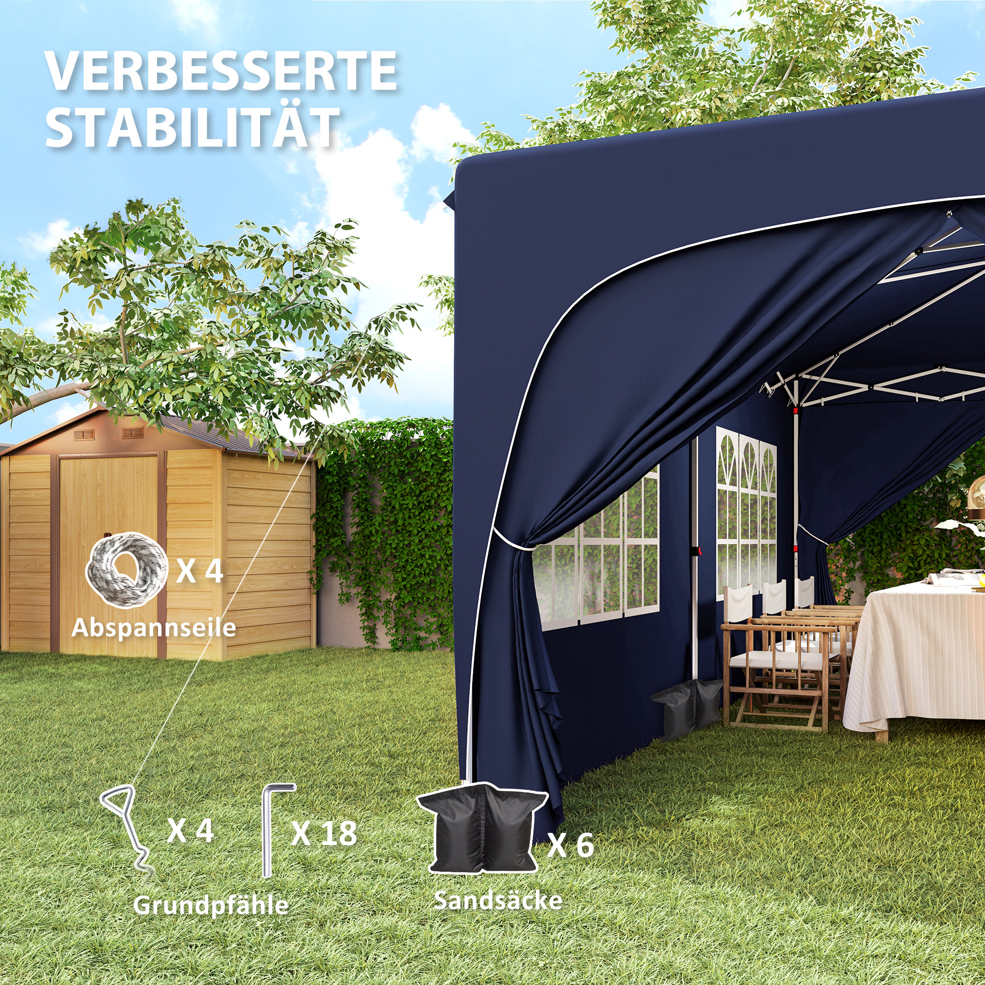 3 x 6 m Pop-up Paviljoen met Zijwanden, UPF50+ Hoogteverstelbaar Tuinpaviljoen met Draagtas en Zandzakken
