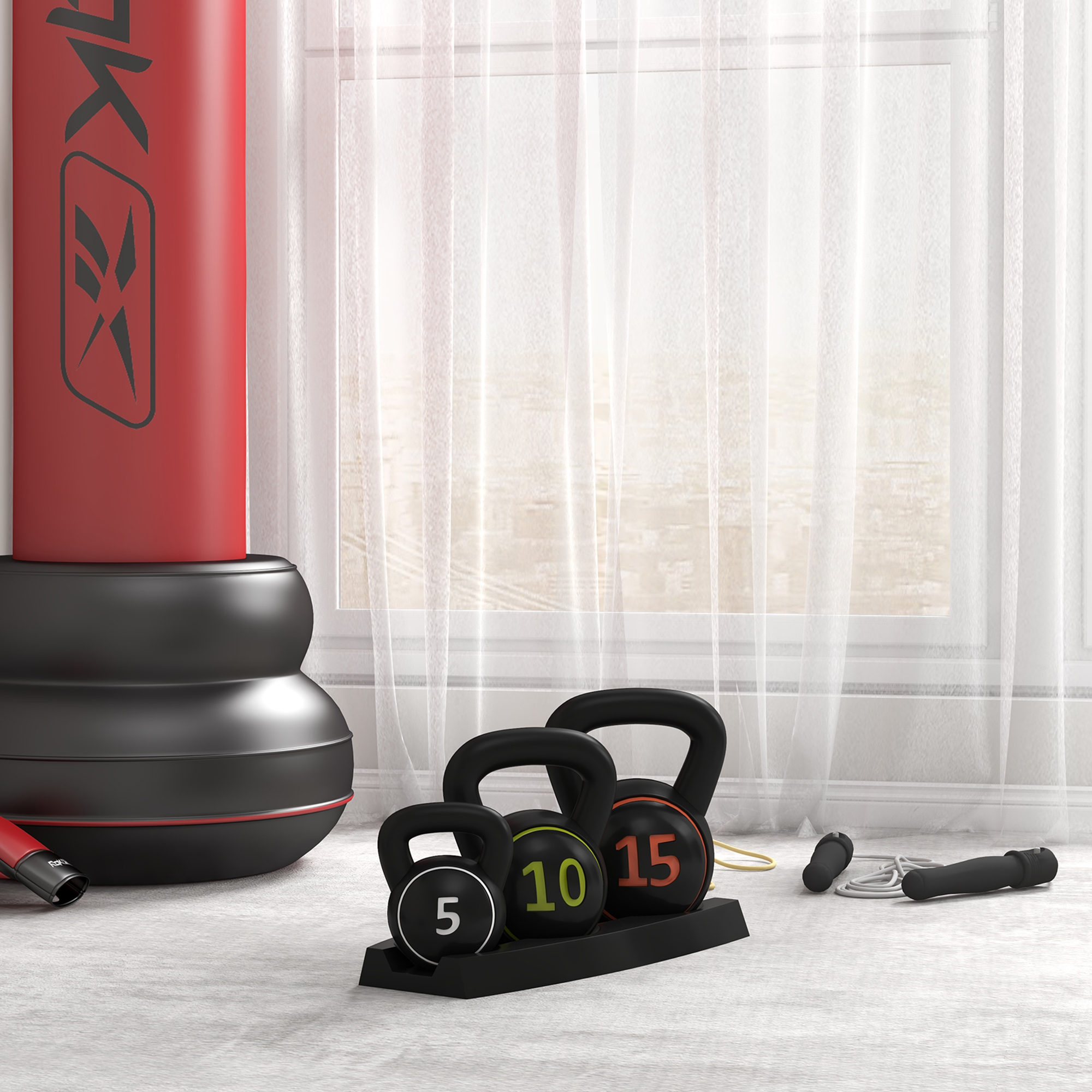 SPORTNOW Kettlebell Set, 3 Kugelhanteln 2,2kg/4,5kg/6,8kg, Kunststoffhülle, Schwarz