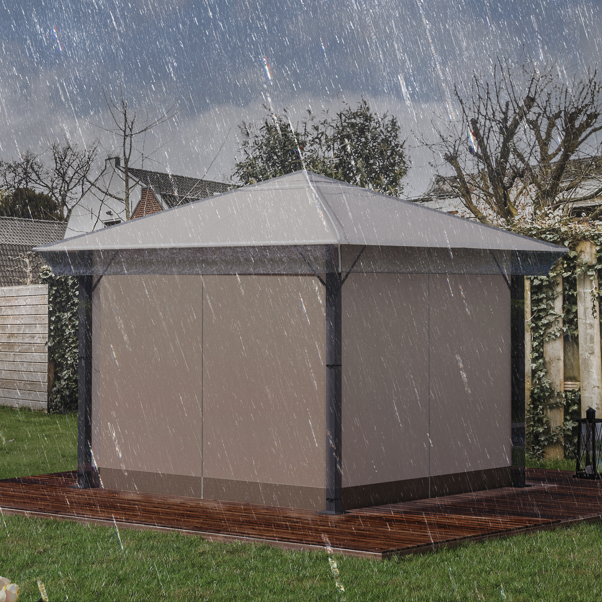 Outsunny Pavillon-Regenabdeckung, Gartenpavillon-Schutz, windfest, wasserfest, Kunststoff-Plane, 300L x 300B x 80H cm