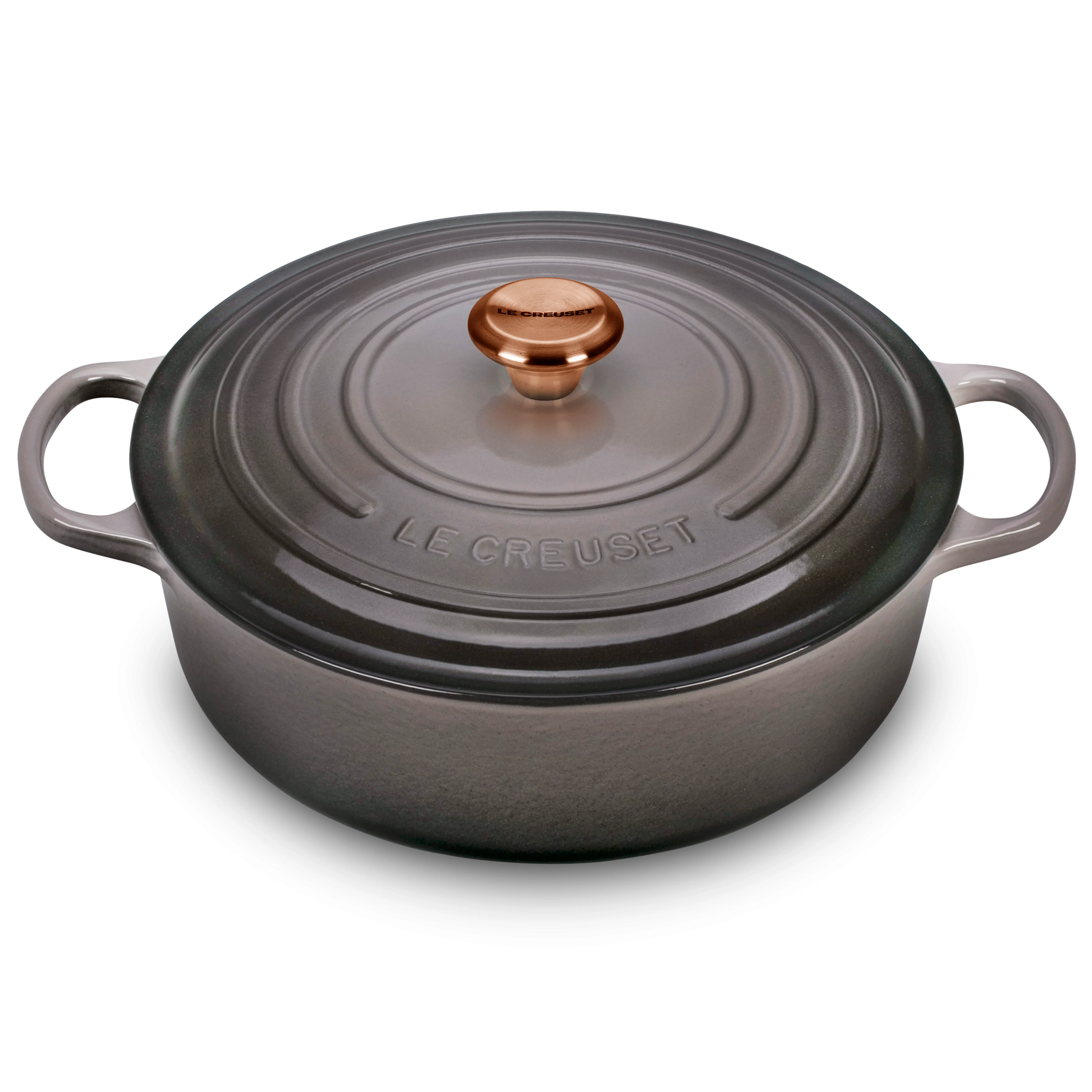 Le Creuset Signature – Forno Olandese Rotondo e Largo in Ghisa Smaltata da 6,75 qt, colore Oyster, con Pomello in Rame
