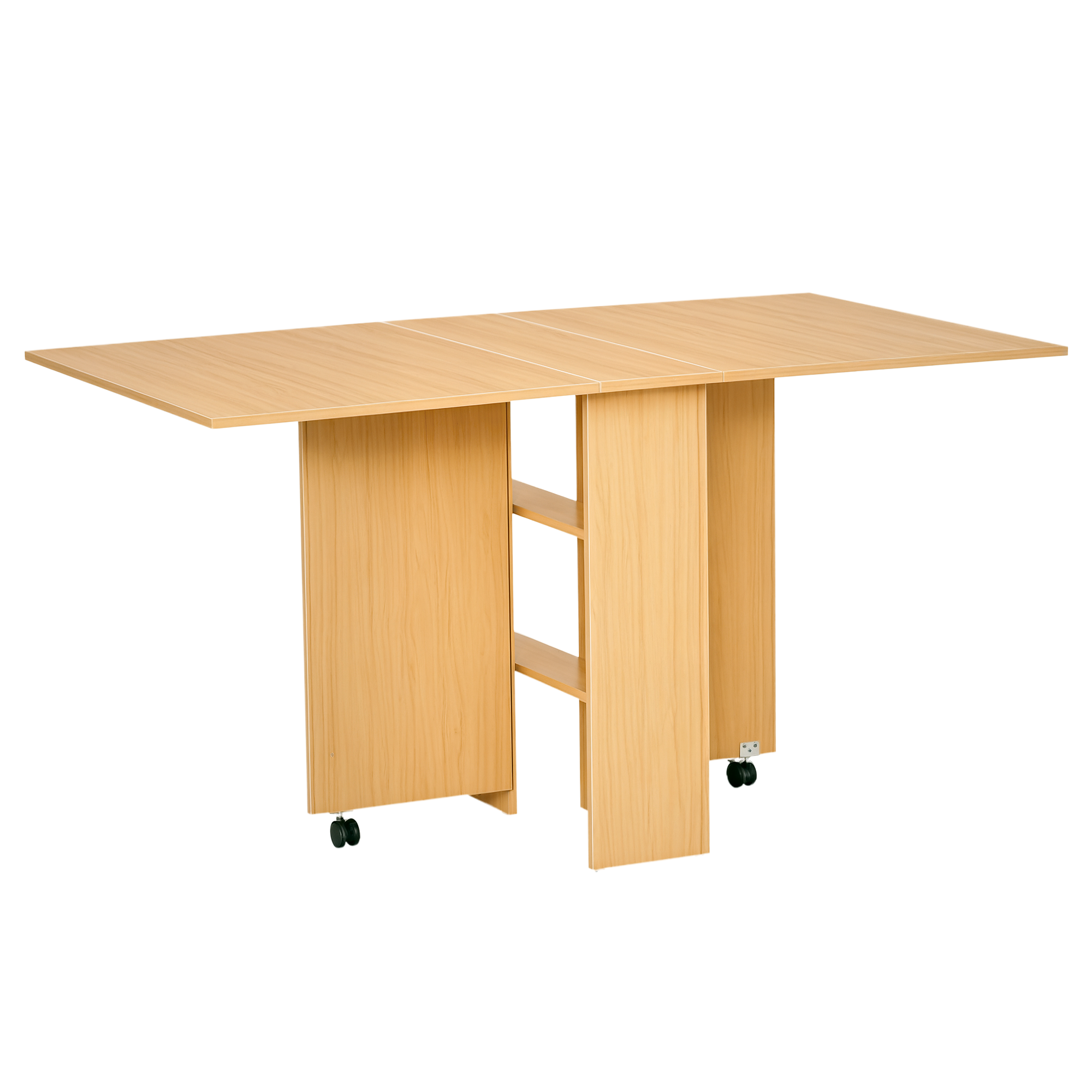 HOMCOM Klapptisch Esszimmertisch Beistelltisch mobiler Tisch klappbarer Küchentisch Schreibtisch Beistelltisch Ablagefläche mit Rollen Natur 140 x 80 x 74 cm