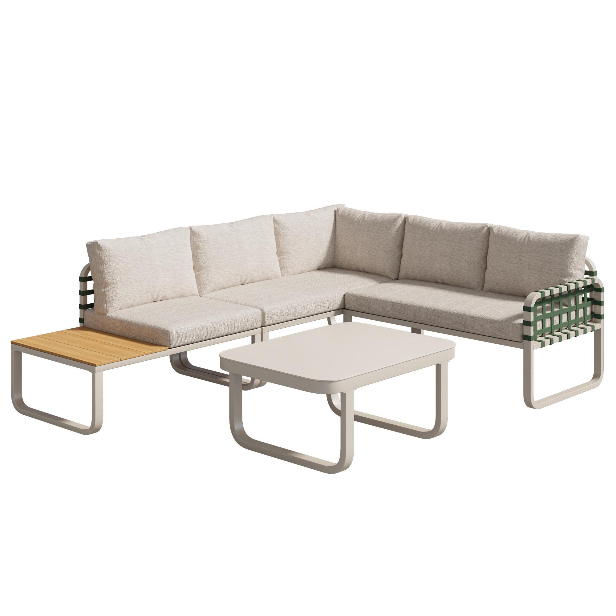 4-5 Sitzer Garten-Lounge-Set, Gartenmöbel-Set mit gehärtetem Glastisch, Aprikose