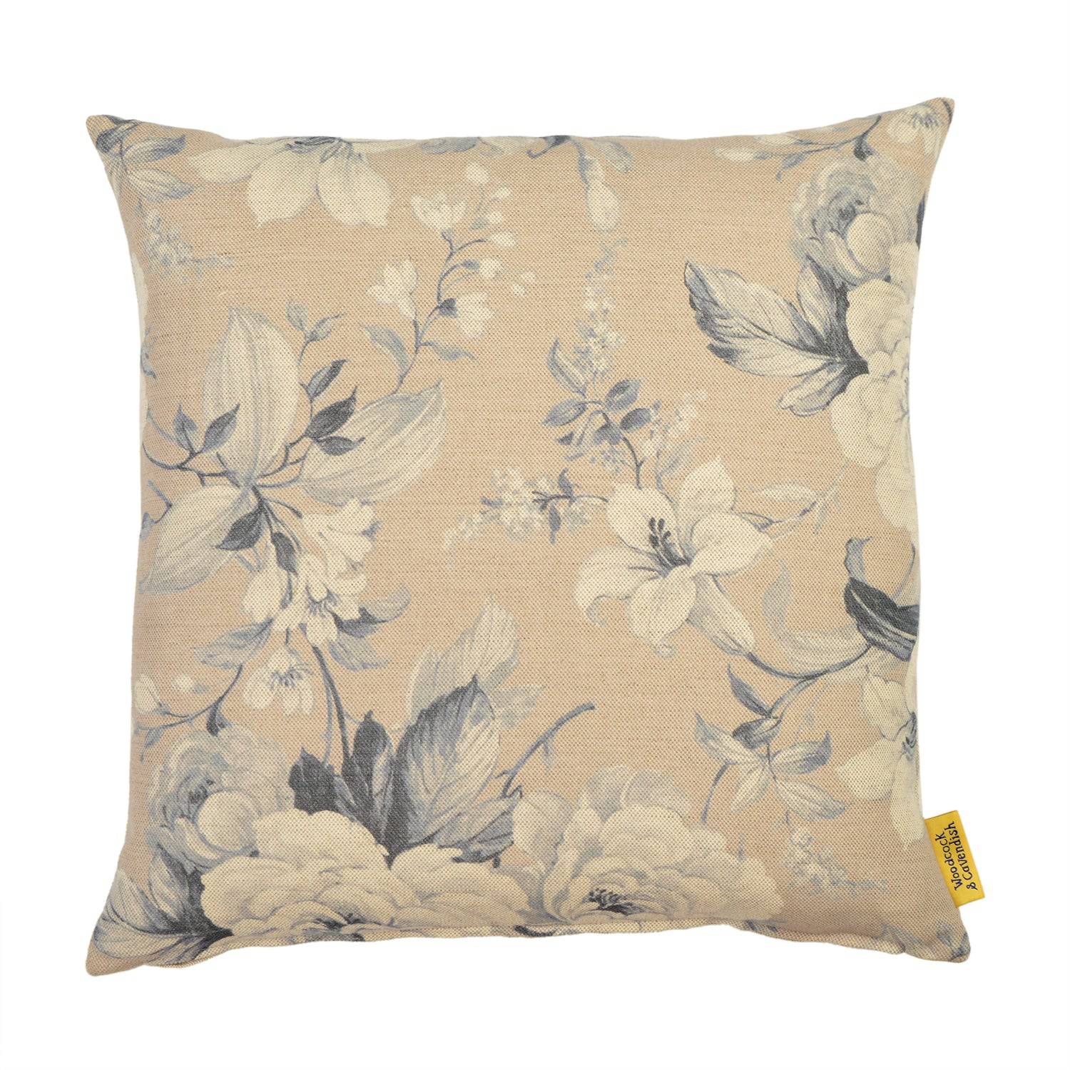 Blue Floral Linen Cushion by Woodcock & Cavendish