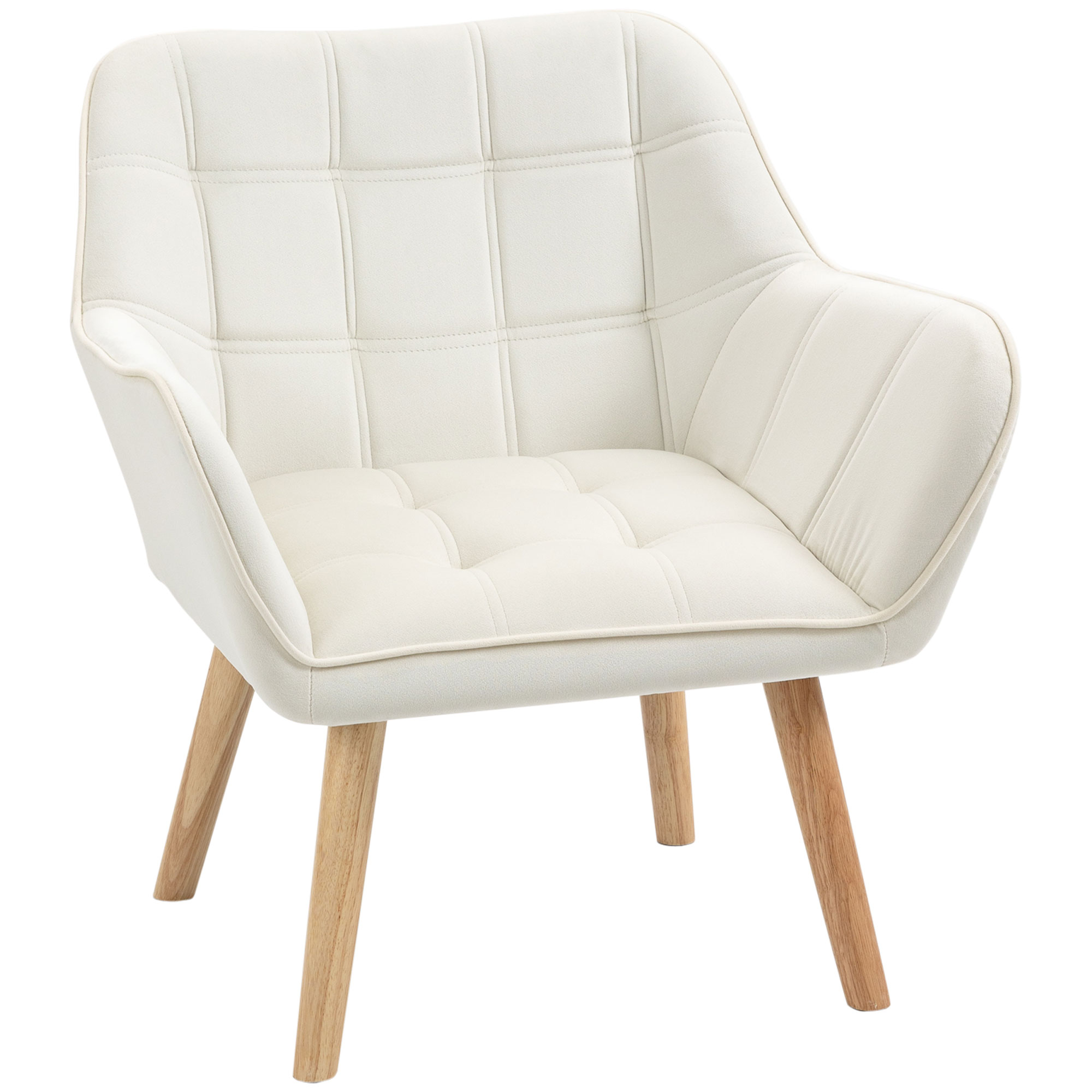 HOMCOM Polstersessel, Akzentsessel, Skandi Design, Samtoptik, bis 120 kg, Kautschukholzbeine, Creme