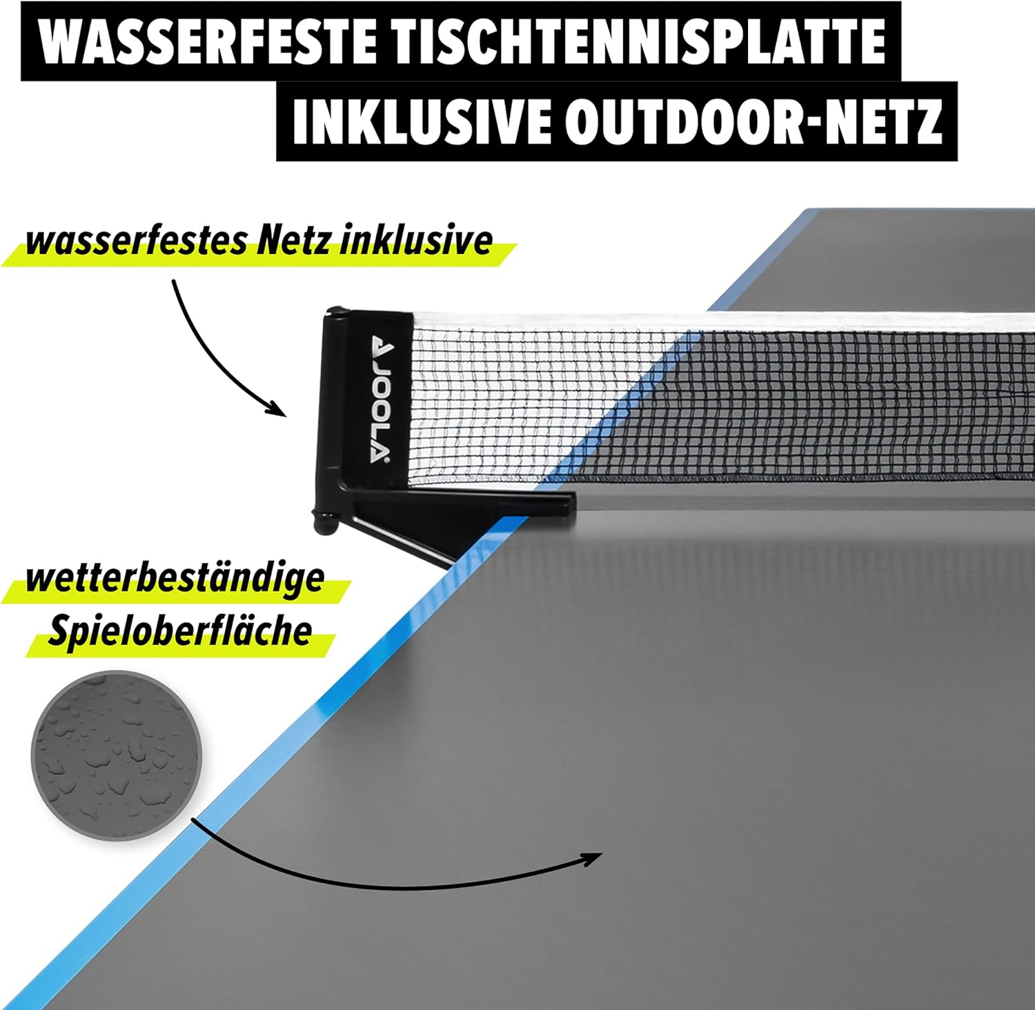 JOOLA Tavolo da ping pong professionale per esterni, 6 mm, superficie composita in alluminio, resistente alle intemperie, pieghevole, con rete inclusa