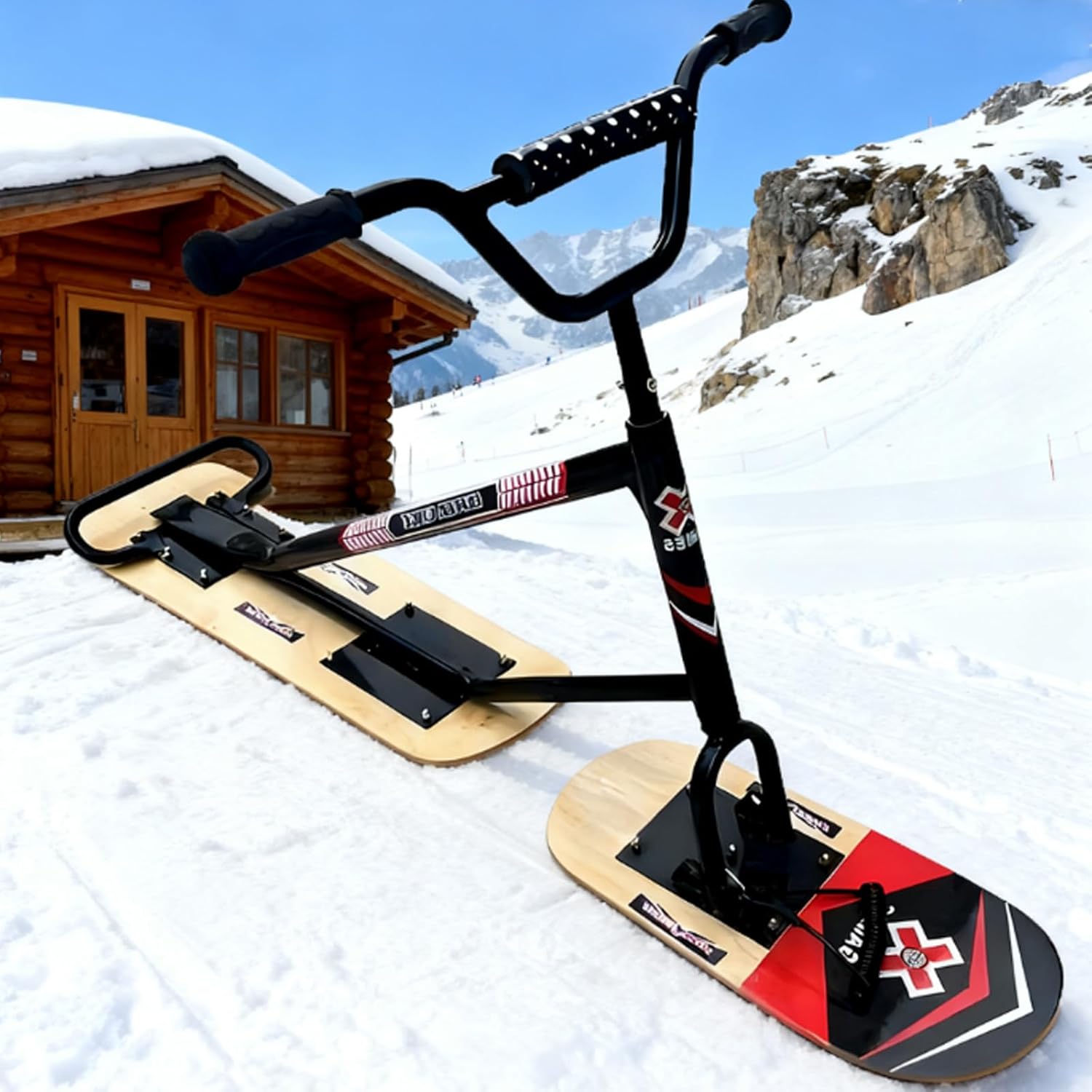 Neuer Schneescooter/Schneescooter – Schneeskateboard/Schlitten Für Erwachsene Mit Ergonomischem Griff Und Revolutionärem Doppelski, 360° Drehbar Und 150 Kg Traglast, Schneemobil TypeB