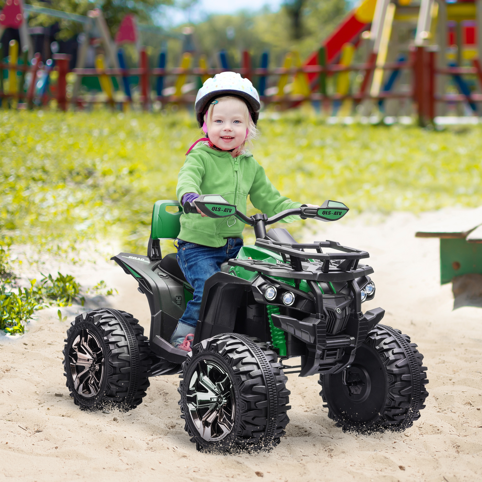 HOMCOM Elektrisch Kinderquad met Licht & Muziekaansluiting, 3-8 km/u, Voor 3-5 Jaar, Groen