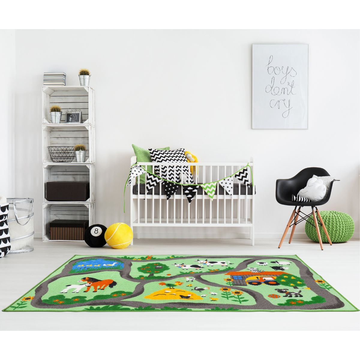 Homcom Kinderteppich Straße Bauernhof 190 x 133 x 0,45 cm