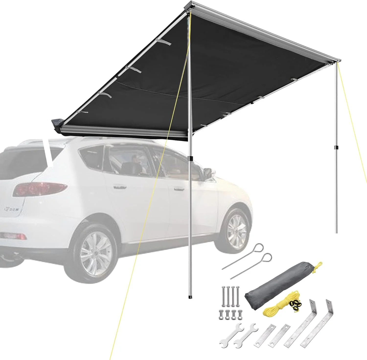 Retractable Car Side Awning 6.6x8.4ft for SUV Truck Gray