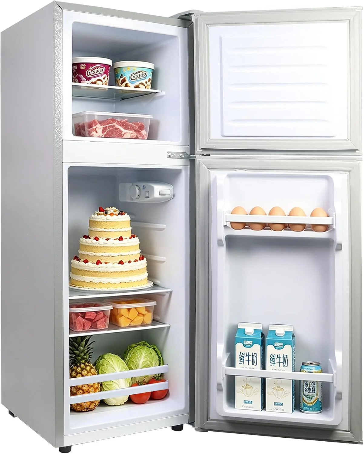 Mini-Kühlschrank, Weiß, Mini Kühlschrank mit Gefrierfach, Kompaktkühlschrank, Temperaturregelung, Herausnehmbare Ablagen