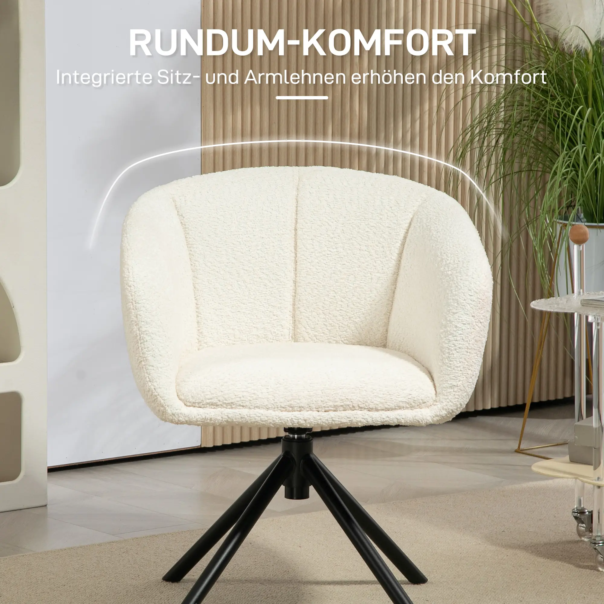 HOMCOM Polsterstuhl drehbar mit Sitzschale cremeweiß