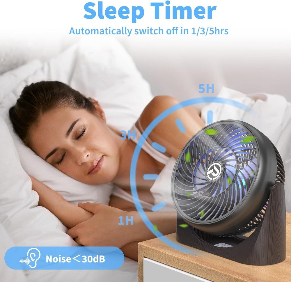 Tischventilator 8 Zoll Tischventilator LED Fernbedienung, 3 Geschwindigkeiten, Timer
