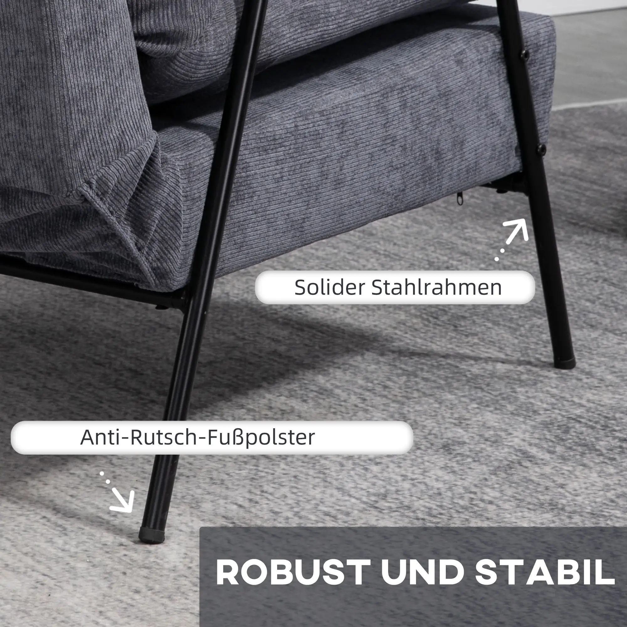 HOMCOM Relaxsessel mit Hocker verstellbare Rückenlehne Set Cord Grau