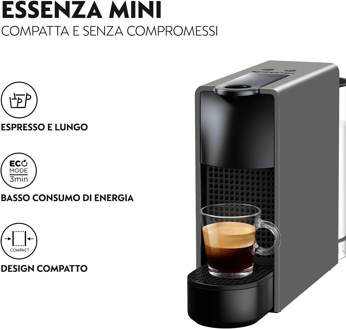 Krups Nespresso Essenza Mini XN1101, Coffee Machine, Nespresso Capsule System, Water Tank 0.6L, White