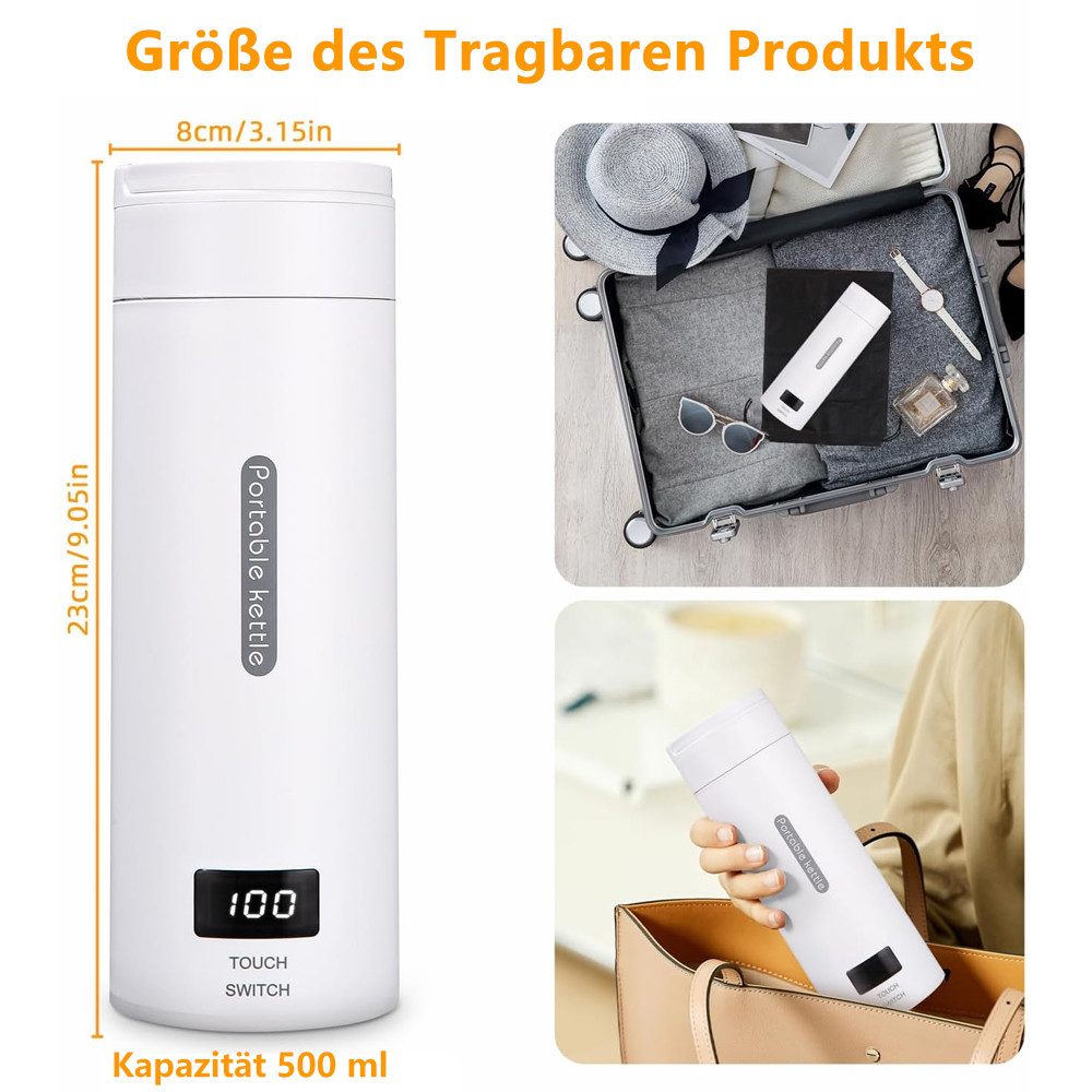 Wasserkocher Elektrischer Wasserkocher Klein 500ML, 3 in 1 Elektrische Wassertasse