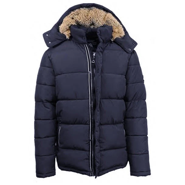 12 Pack Men's Bubble Parka Jacket with Sherpa Lined Hood - Navy