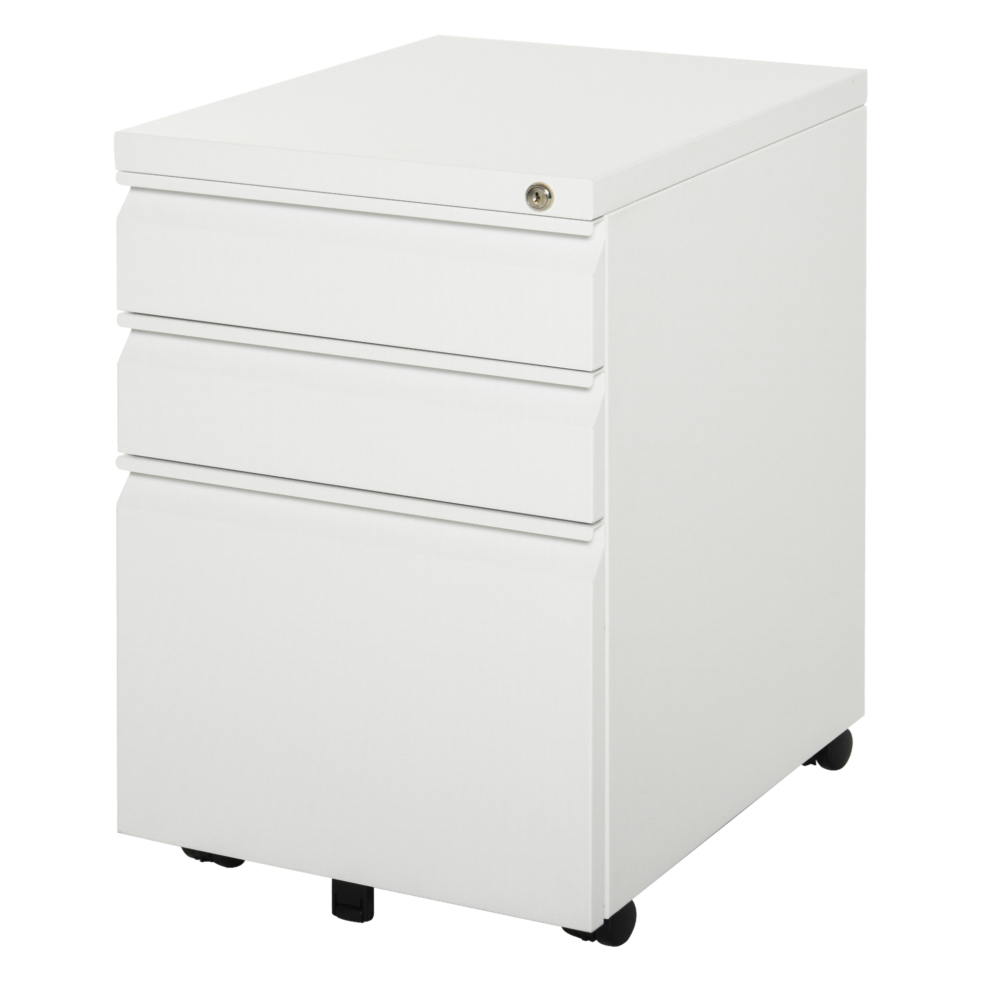 HOMCOM Rollcontainer mit 3 Schubladen mobiler Aktenschrank mit Rollen abschließbar Büroschrank mit konkavem Griff, Schubladenschrank für Büro, Homeoffice, 39 x 48 x 60 cm, Weiß