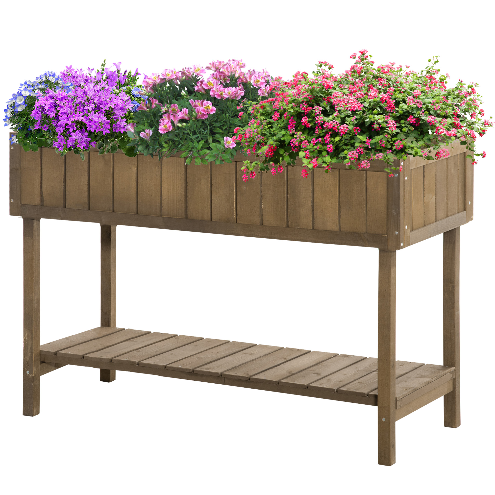 Outsunny Hochbeet-Pflanzkasten auf Beinen mit Regal 110L x 46B x 76H cm 8 Fächer Bewässerungseinsätze Fichteholz