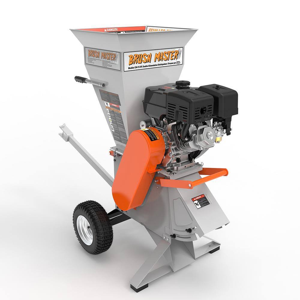 Brush Master 15 HP Chipper Shredder, 4&prime;&prime; Diameter Feed, Trailer Hitch, Gloves & Goggles Included